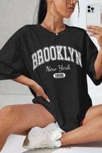 Kadın Brooklyn New York Baskılı Oversize Tshirt