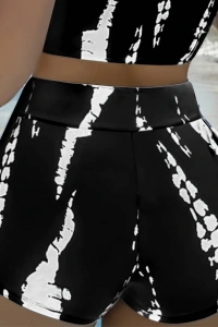 Kadın Büzgü Detay Askılı Crop Mini Tayt Ikili Takım