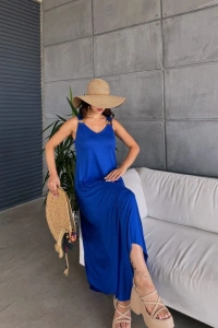 Kadın çan Dokuma Kumaş V Yaka Asimetrik Kesim Elbise