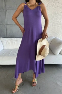 Kadın çan Dokuma Kumaş V Yaka Asimetrik Kesim Elbise