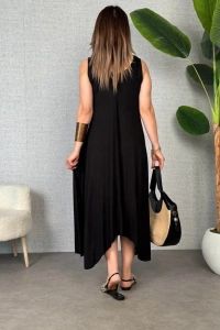 Kadın çan Dokuma Kumaş V Yaka Asimetrik Kesim Elbise