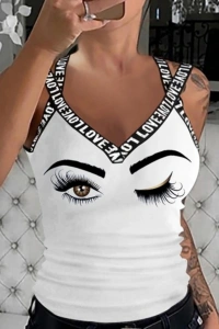 Kadın çapraz şeritli Göz Baskılı Viskon Bluz