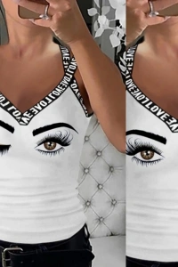 Kadın çapraz şeritli Göz Baskılı Viskon Bluz