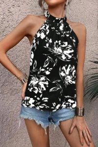 Kadın çiçek Desenli Mikro Kumaş Bluz