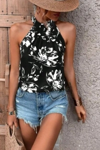 Kadın çiçek Desenli Mikro Kumaş Bluz