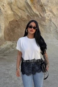 Kadın Dantelli Modal Kumaş Bluz