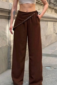 Kadın Droplu Fermuarlı Aerobin Kumaş Maxi Boy Oversize Pantolon