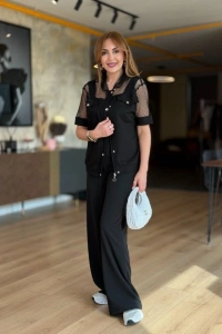 Kadın Fileli Kapüşonlu Modal Ceket