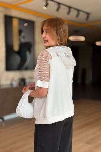 Kadın Fileli Kapüşonlu Modal Ceket