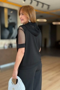 Kadın Fileli Kapüşonlu Modal Ceket