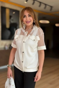 Kadın Fileli Kapüşonlu Modal Ceket