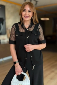 Kadın Fileli Kapüşonlu Modal Ceket