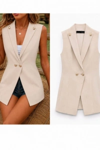 Kadın Gold Düğmeli Blazer Yaka Ceket