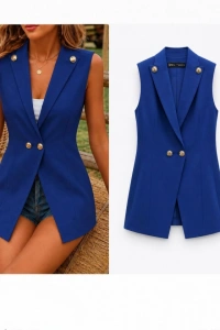 Kadın Gold Düğmeli Blazer Yaka Ceket