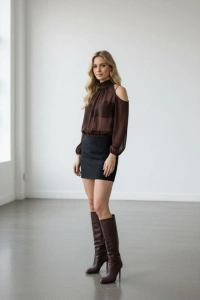 Kadın Halter Yaka Full Transparan Omuz Dekolteli Bluz