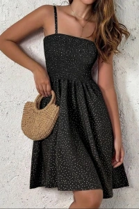 Kadın Ip Askılı Gipeli Desenli Kısa Süprem Elbise