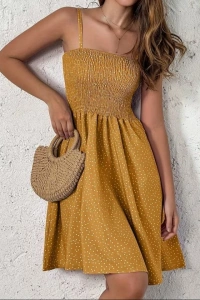 Kadın Ip Askılı Gipeli Desenli Kısa Süprem Elbise