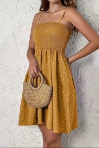 Kadın Ip Askılı Gipeli Desenli Kısa Süprem Elbise