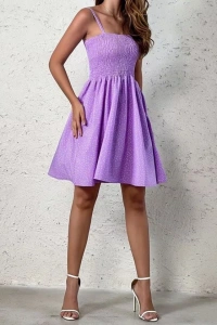 Kadın Ip Askılı Gipeli Desenli Kısa Süprem Elbise