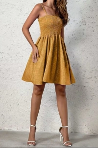 Kadın Ip Askılı Gipeli Desenli Kısa Süprem Elbise