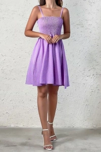 Kadın Ip Askılı Gipeli Desenli Kısa Süprem Elbise