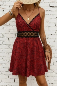 Kadın Ip Askılı Kruvaze Yakalı Desenli Mini Süprem Mini Elbise