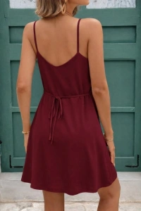 Kadın Ip Askılı önden Düğmeli Bağcıklı Kısa Elbise