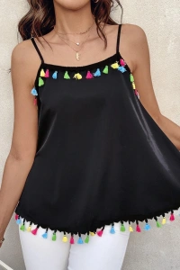 Kadın Ip Askılı Püskül Detaylı Sandy Bluz