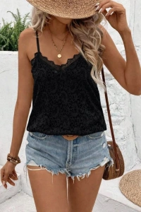 Kadın Ip Askılı V Dantel Yakalı Dantel Bluz