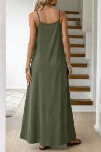 Kadın Ip Askılı V şerit Yakalı Uzun Viskon Elbise