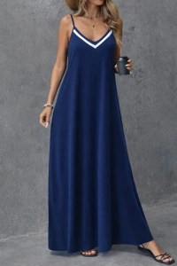 Kadın Ip Askılı V şerit Yakalı Uzun Viskon Elbise