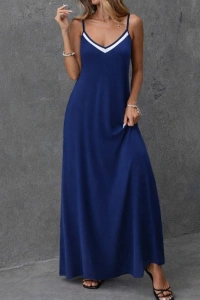 Kadın Ip Askılı V şerit Yakalı Uzun Viskon Elbise