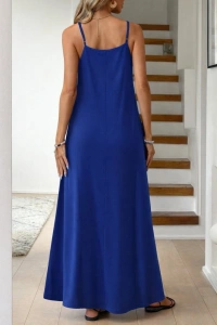 Kadın Ip Askılı V şerit Yakalı Uzun Viskon Elbise