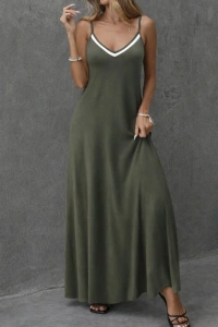 Kadın Ip Askılı V şerit Yakalı Uzun Viskon Elbise