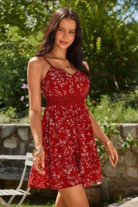 Kadın Ip Askılı V Yakalı Kısa Desenli Süprem Elbise