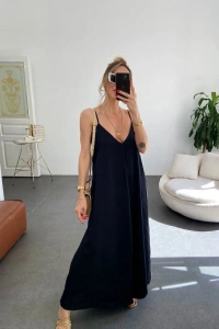 Kadın Ip Askılı V Yakalı Uzun Aerobin Elbise