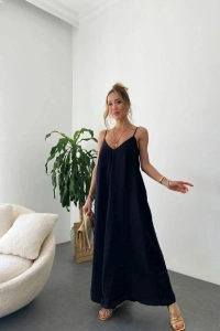 Kadın Ip Askılı V Yakalı Uzun Aerobin Elbise