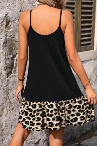 Kadın Ip Askılı Yuvarlak Yakalı Leopar Detaylı Elbise