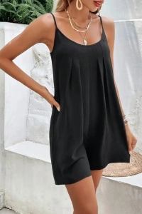 Kadın Ip Askılı Yuvarlak Yakalı Pileli Viskon Tulum