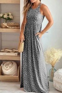 Kadın Kalın Askılı Yuvarlak Yaka Cepli Süprem Maksi Elbise