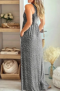 Kadın Kalın Askılı Yuvarlak Yaka Cepli Süprem Maksi Elbise