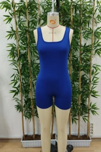 Kadın Kare Yaka Sırt Dekolte Detay Dalgıç Bodycon Mini Tulum