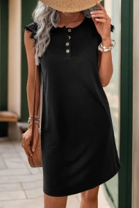 Kadın Kısa Dantel Kollu önden Düğmeli Viskon Elbise