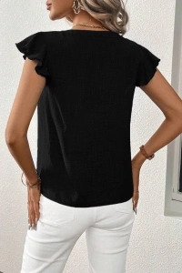 Kadın Kısa Kelebek Kollu V Yakalı Bluz