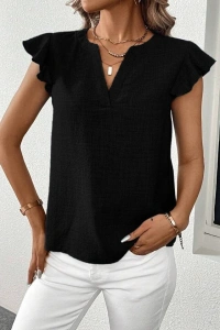 Kadın Kısa Kelebek Kollu V Yakalı Bluz