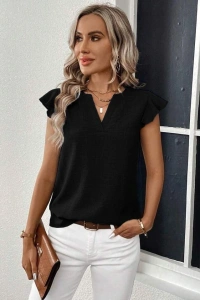 Kadın Kısa Kelebek Kollu V Yakalı Bluz