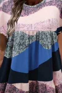 Kadın Kısa Kollu Bisiklet Yaka Kare Desenli Dalgıç Elbise