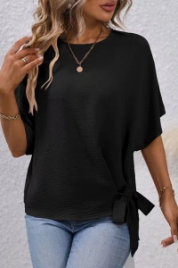 Kadın Kısa Kollu Bisiklet Yaka Yandan Bağcıklı Aerobin Bluz