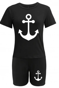 Kadın Kısa Kollu çapa Baskılı Viskon Ikili Takım