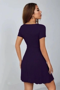 Kadın Kısa Kollu Derin Büzgülü V Yakalı Viskon Elbise